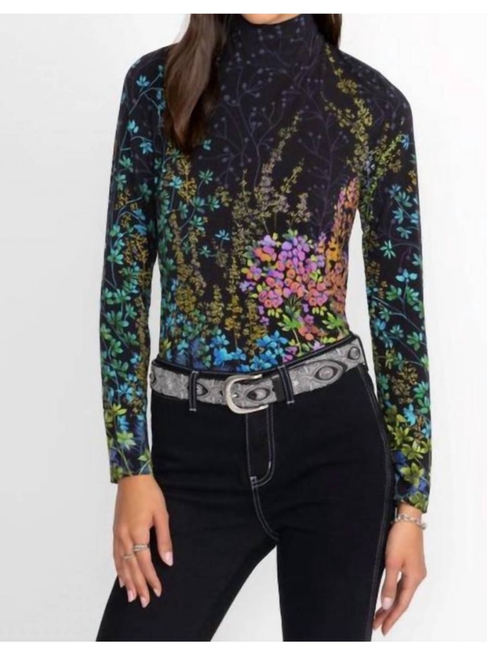 JOHNNY WAS janie favorite button back mock neck in magic garden
